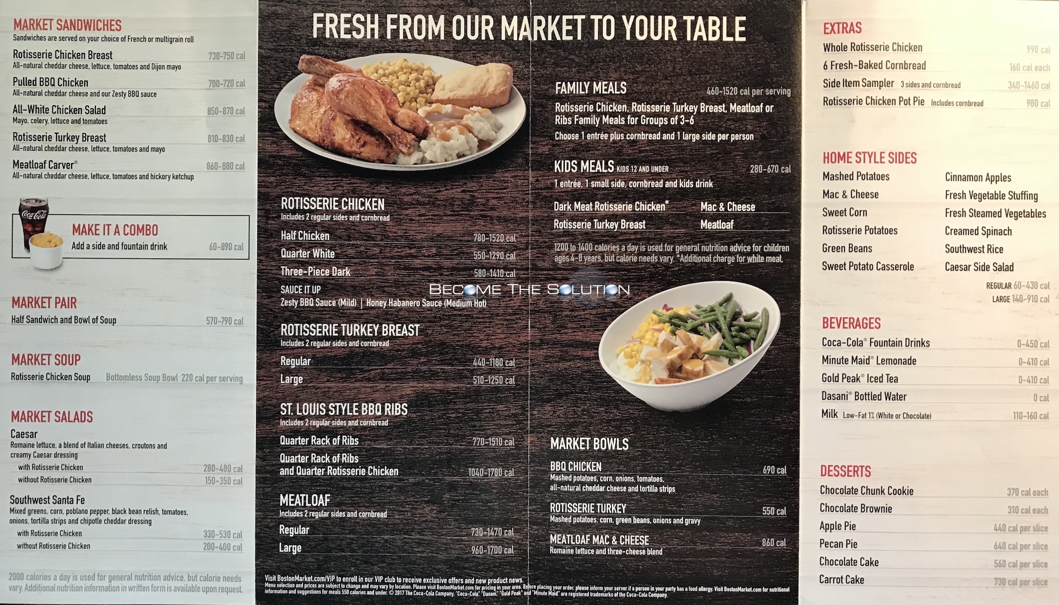 Boston Market Menu (Scanned Menu With Prices)